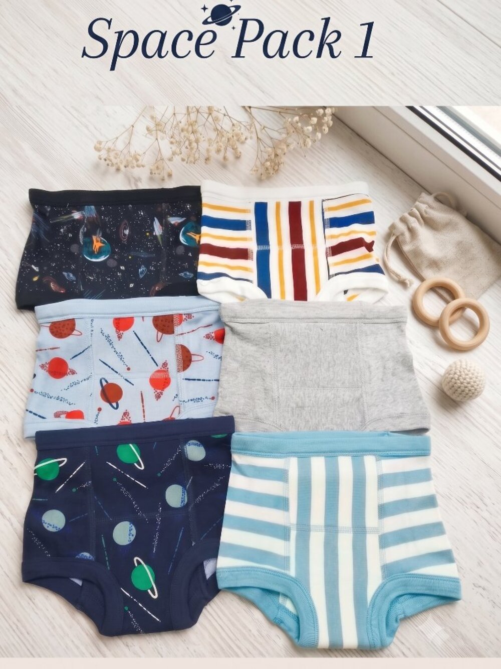 Hanna Andersson Boys Space & Stripes Training Pants 6-Pack Size S Boxer Briefs